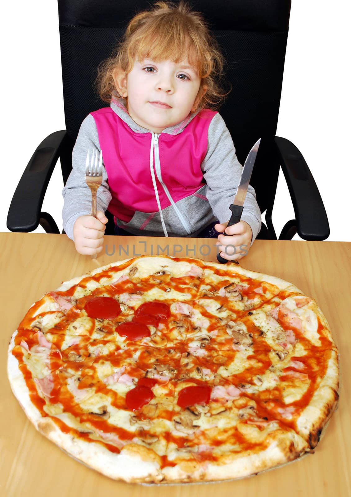 Little girl with big pizza