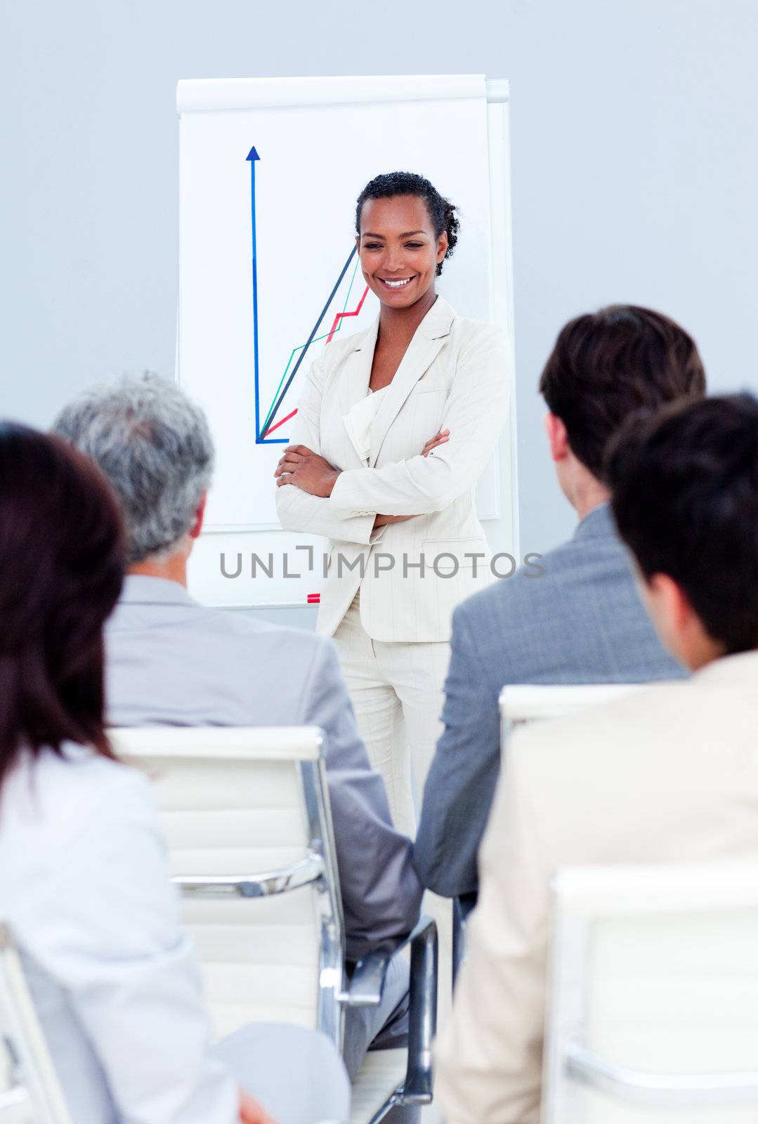 Assertive businesswoman doing a presentation to her team