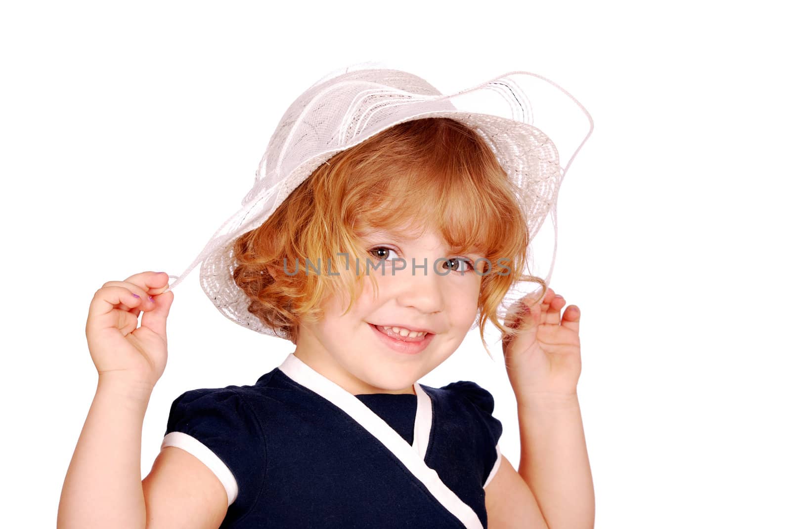 Beauty happy little girl with white hat