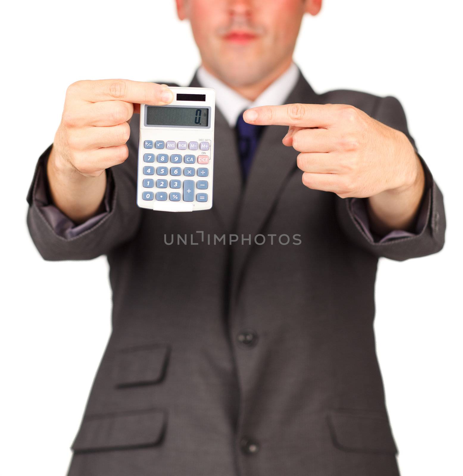 Businessman holding a calculator by Wavebreakmedia