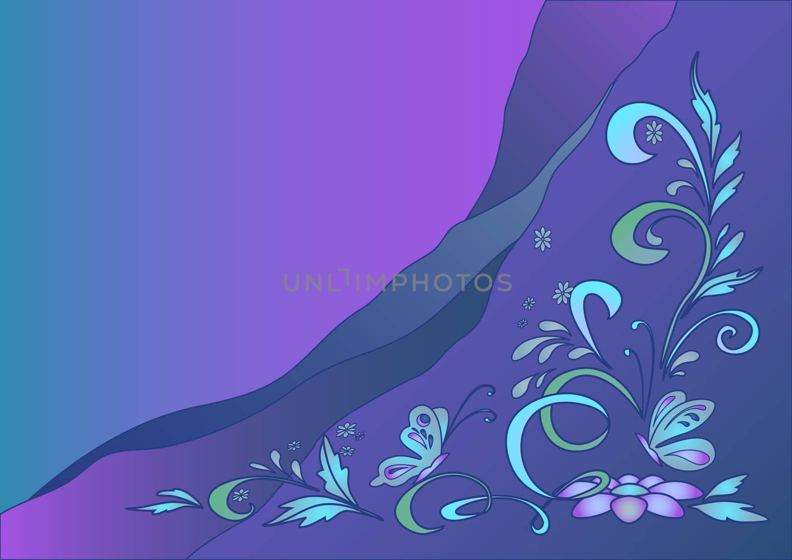Abstract background with symbolical flowers and butterflies