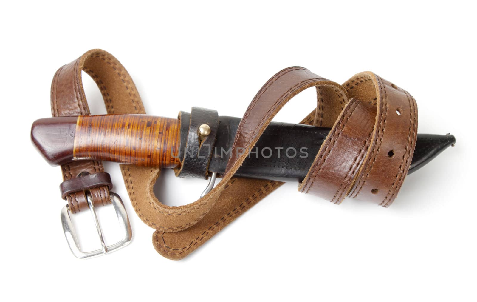 Hunting knife with strap  on a  white background