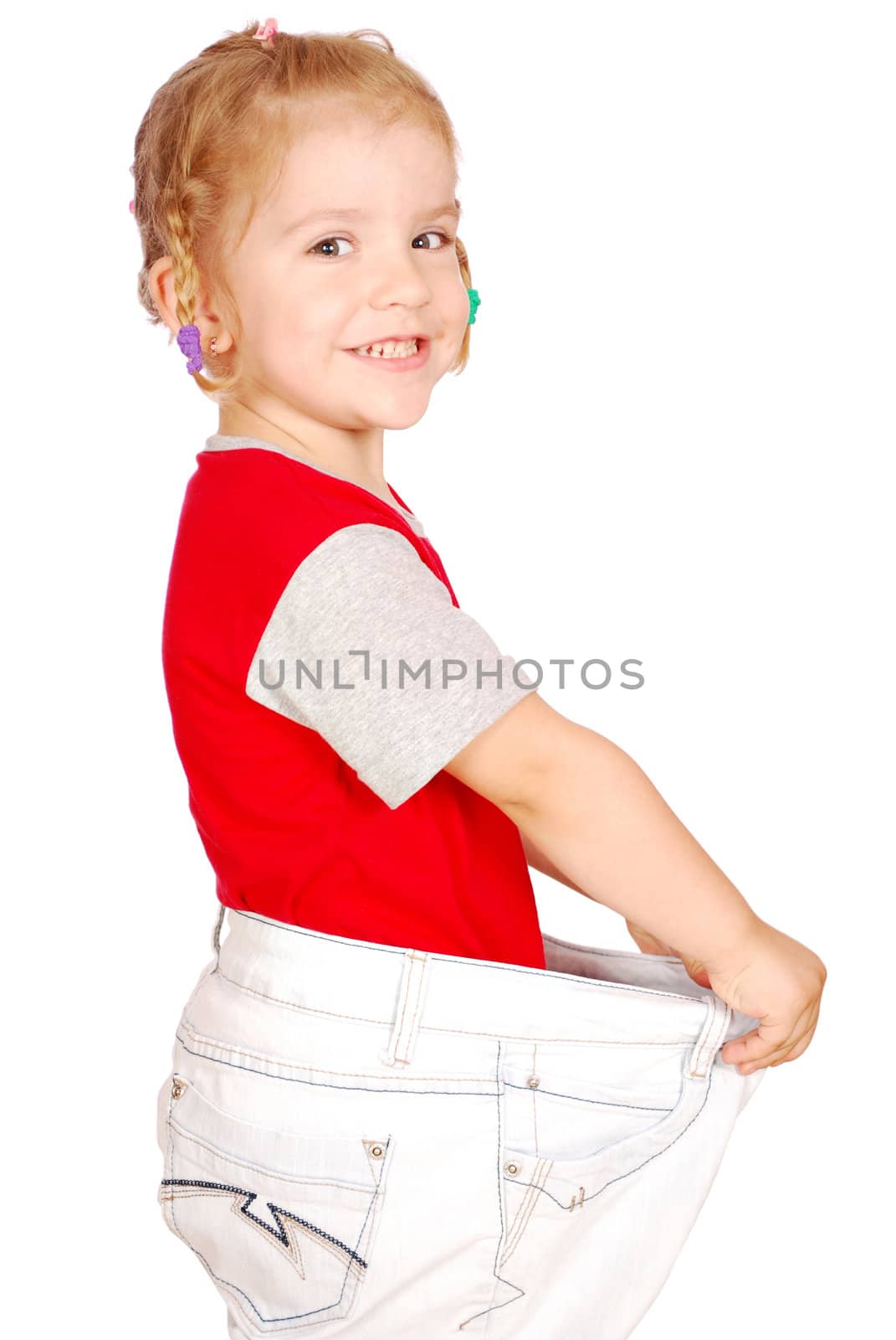 Beauty little girl in big pants