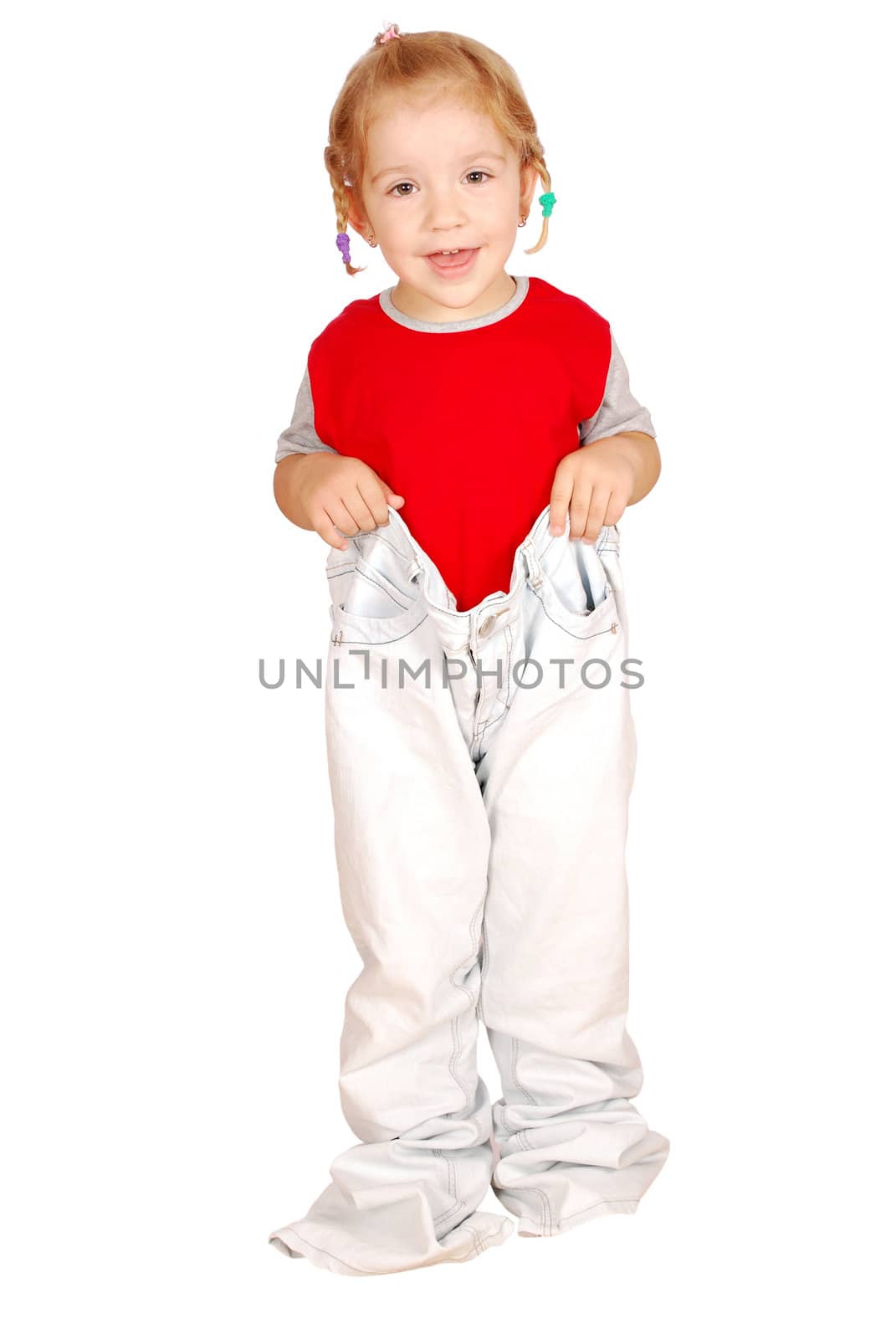 Little girl wants to be an adult studio shot