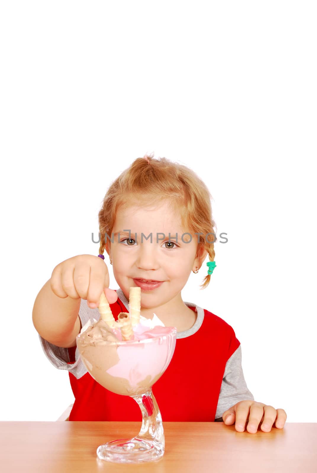 Little girl with ice cream cup studio shot