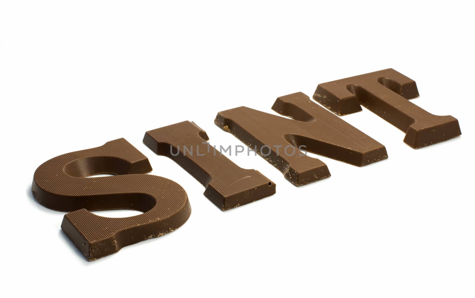 chocolate letters sint isolated on whte