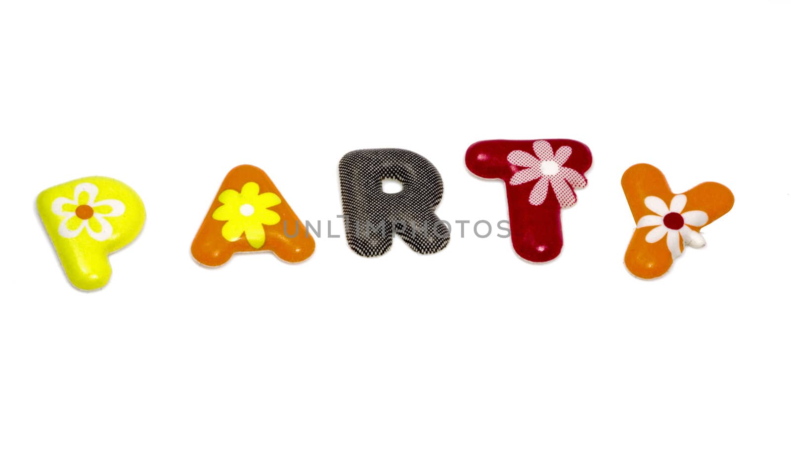 the word party in letters isolated on white