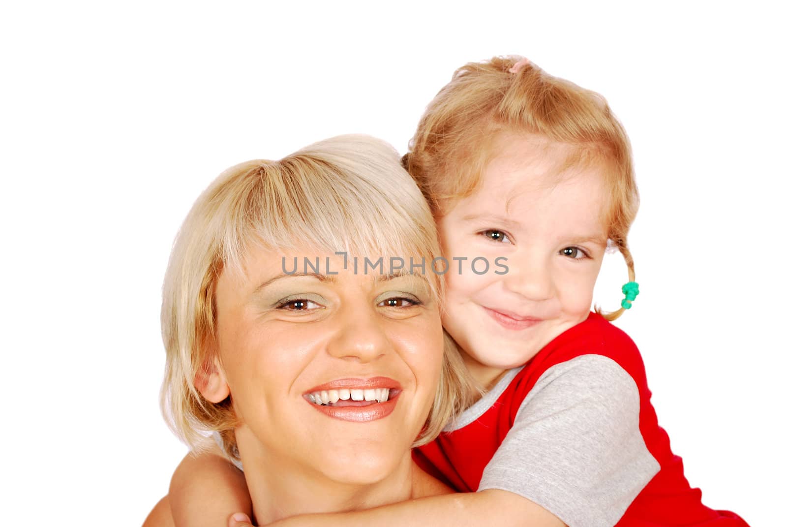 Happy mother and daughter studio shot