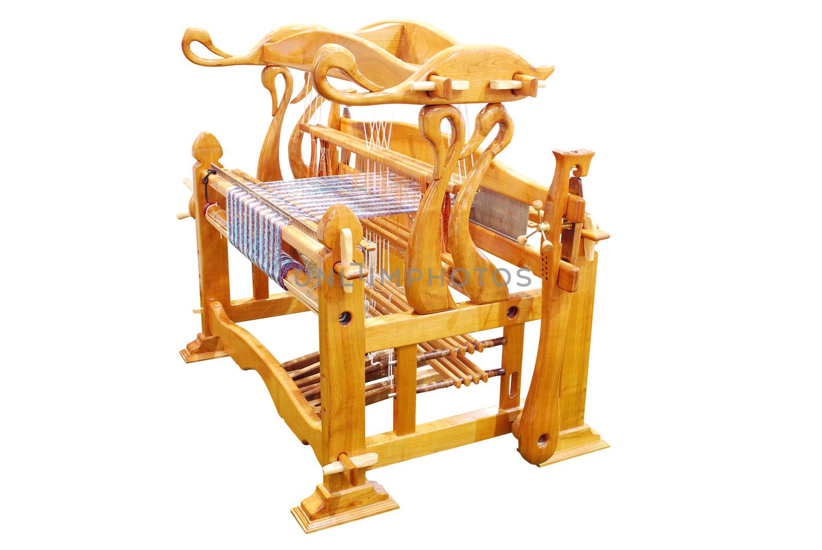 Vintage wooden loom isolated on white