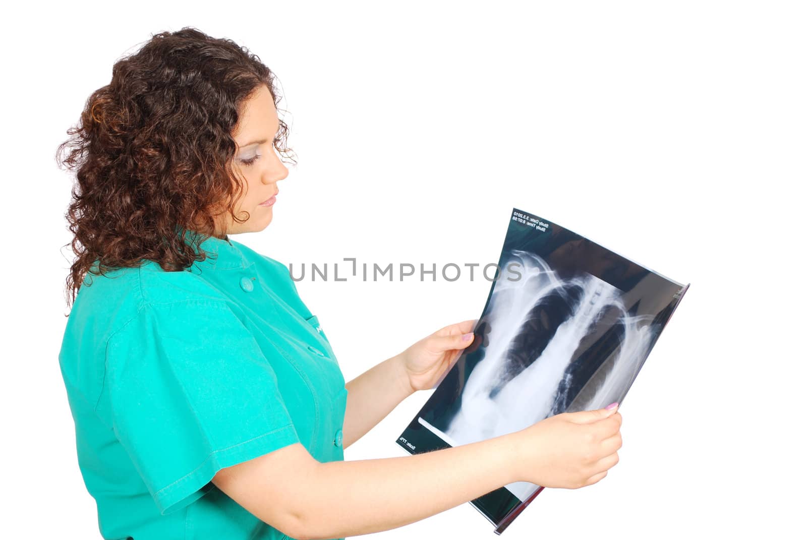 Female doctor with x-ray image studio shot