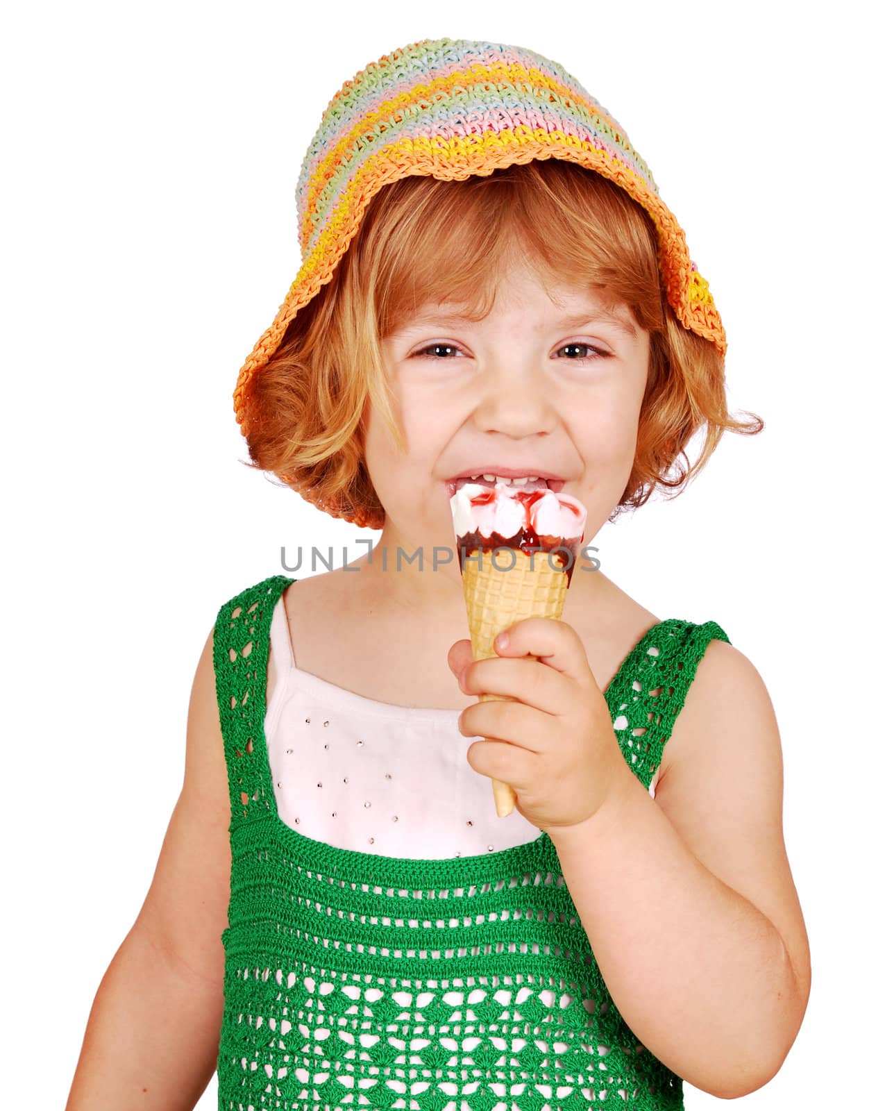 Beauty little girl with ice cream studio shot