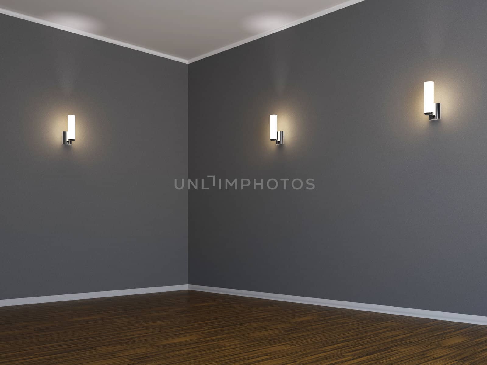Corner of the room with three lamps