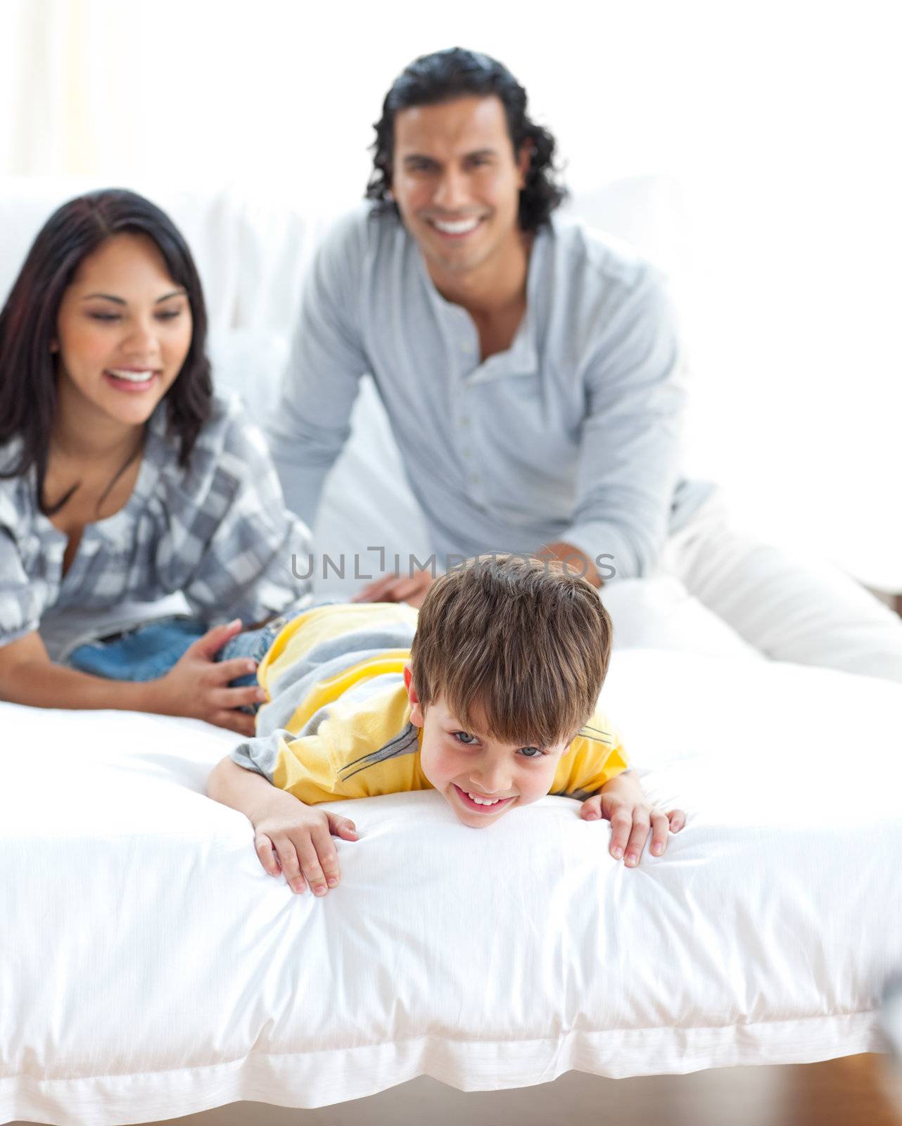 Animated family having fun in the bedroom