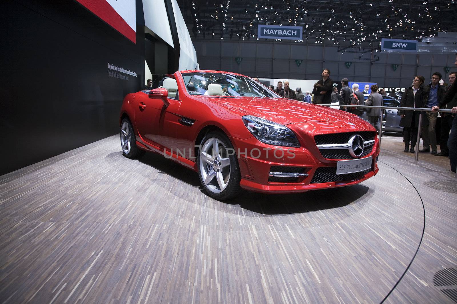 GENEVA, SWITZERLAND - MARCH 4, 2011 - Mercedes SLK 250 BlueEfficiency is presented at the annual motor show in Geneva on March 4, 2011.