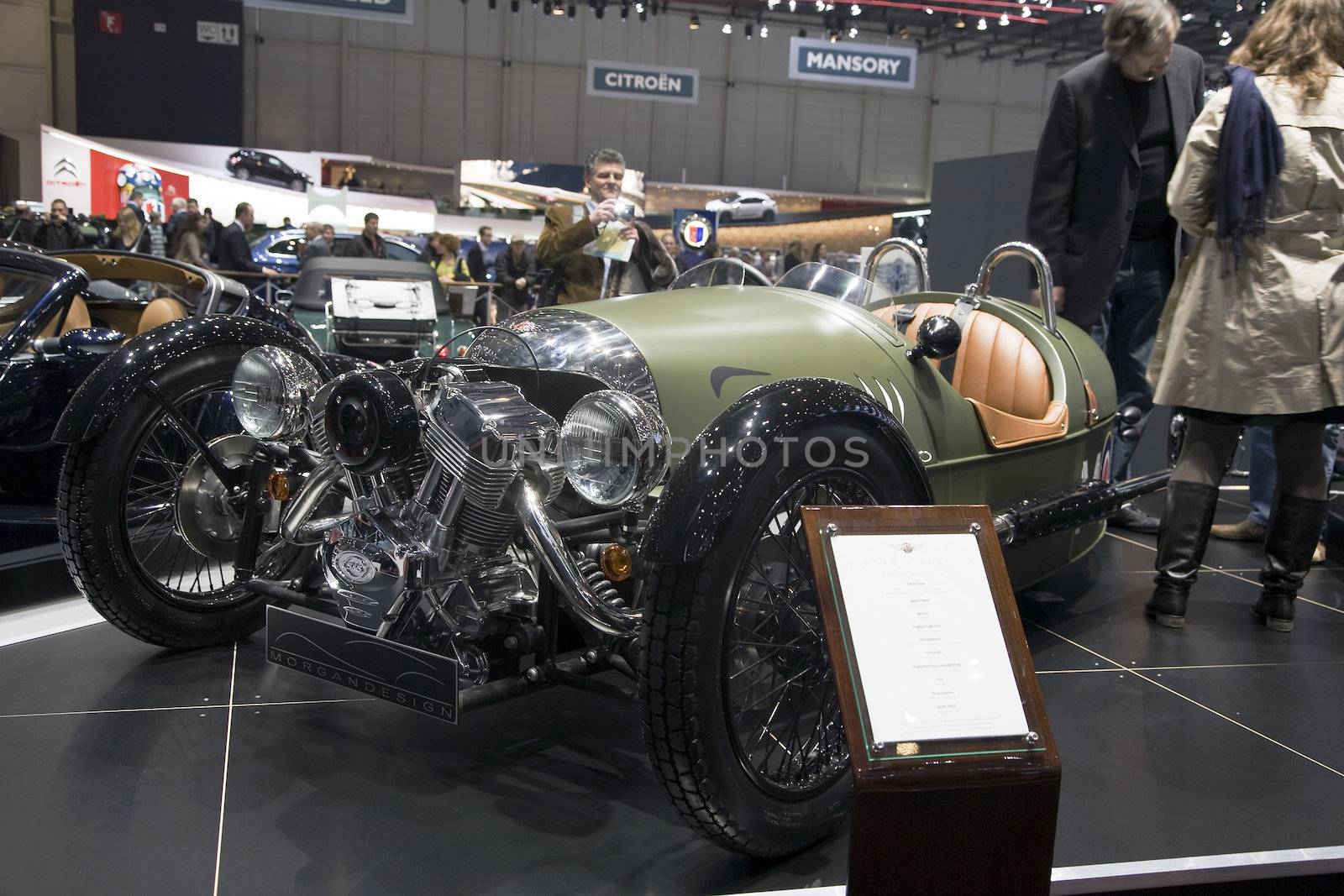 GENEVA, SWITZERLAND - MARCH 4, 2011 - Morgan 3-Wheeler is presented at the annual motor show in Geneva on March 4, 2011.
