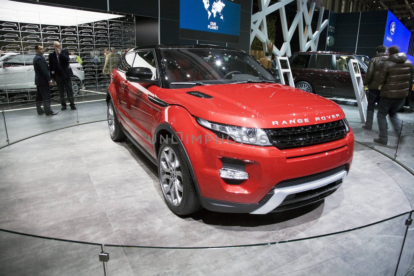 GENEVA, SWITZERLAND - MARCH 4, 2011 - Range Rover Evoque Coupe is presented at the annual motor show in Geneva on March 4, 2011.