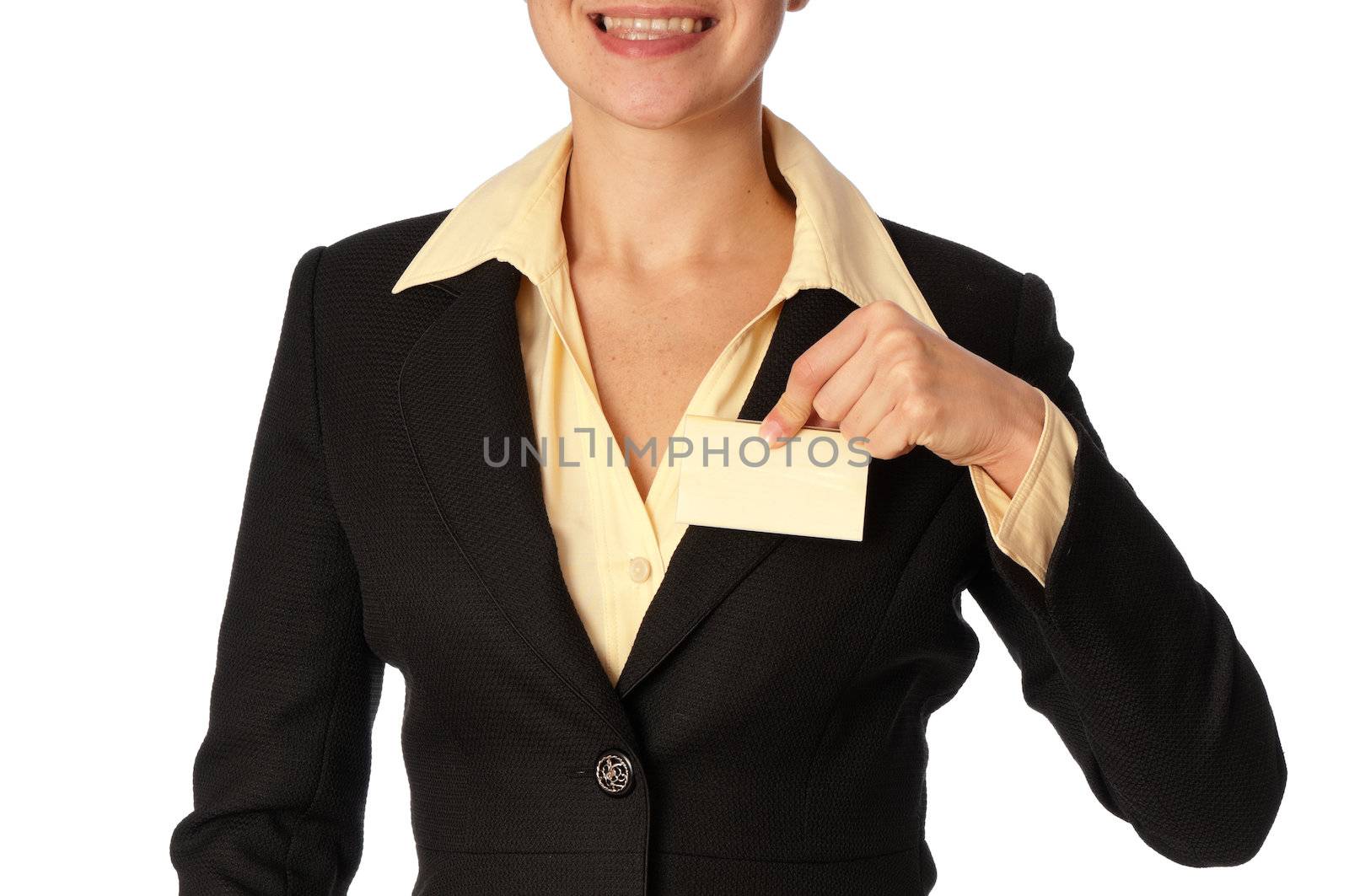 woman showing her badge at the entrance of meeting room