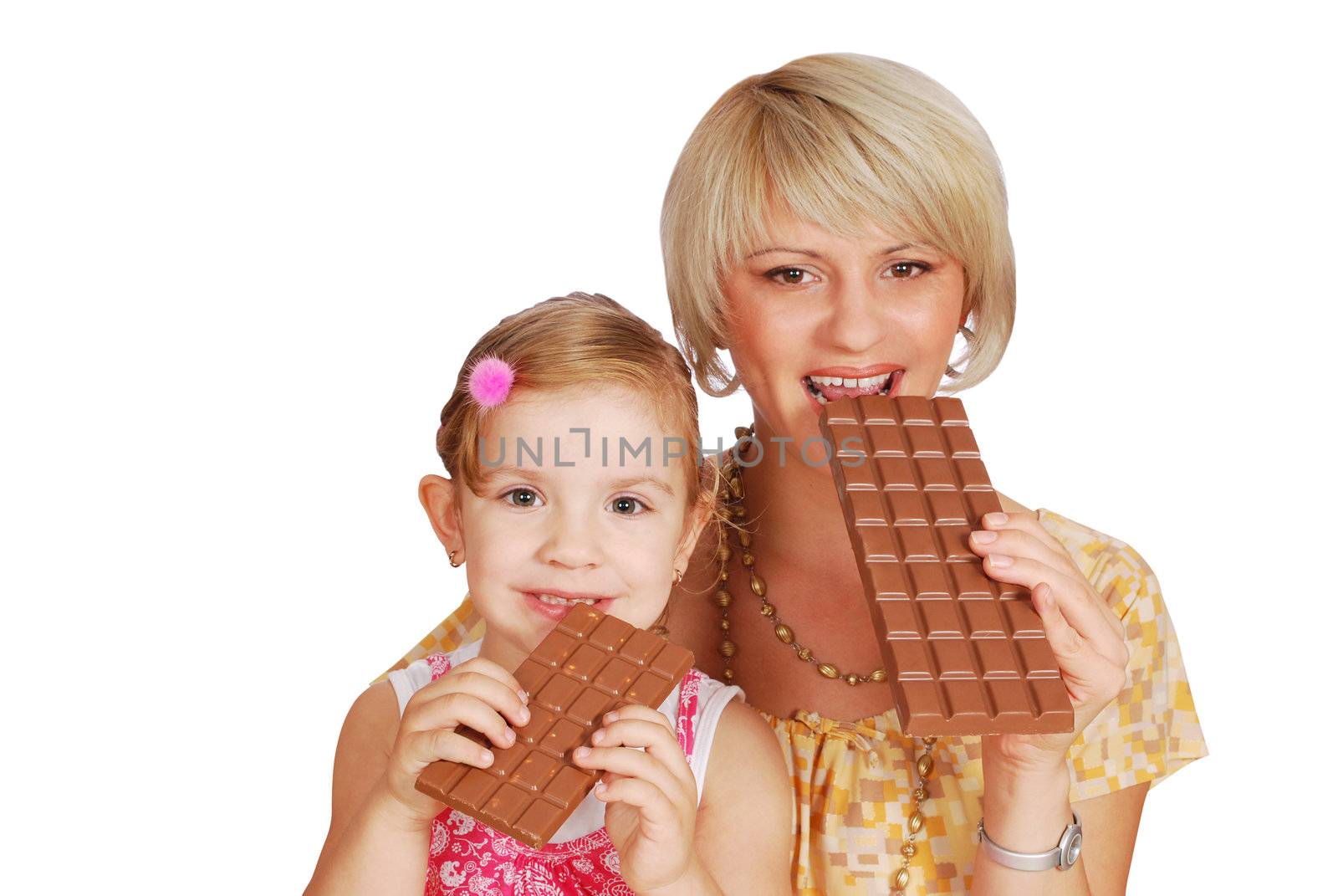 Mother and daughter with chocolate studio shot by goce