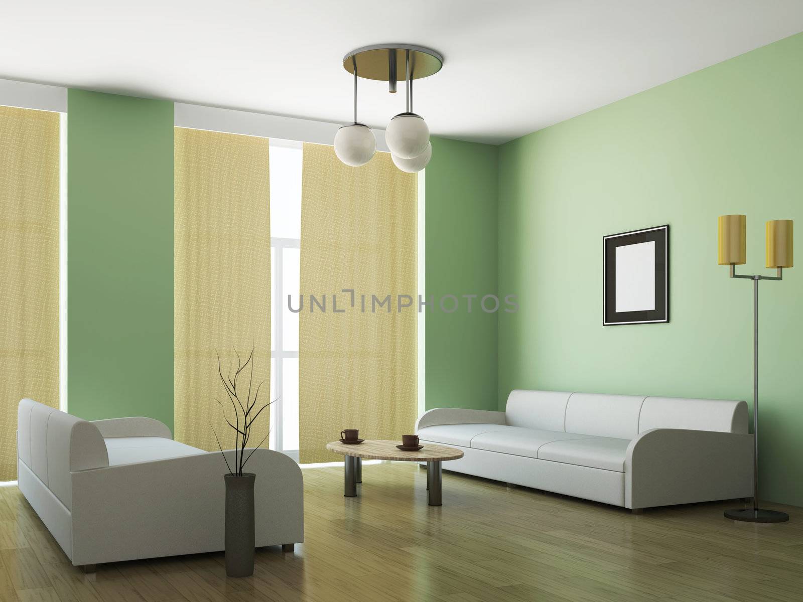 Room interior with two sofas and a table