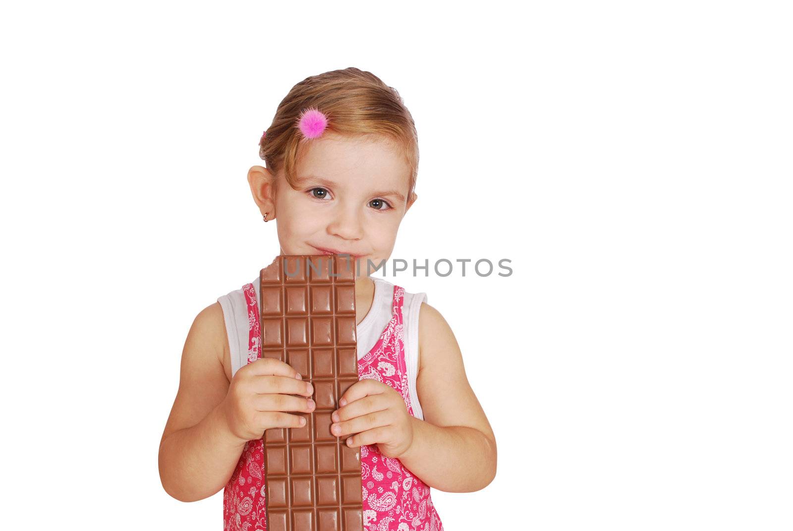 Beauty little girl with large chocolate