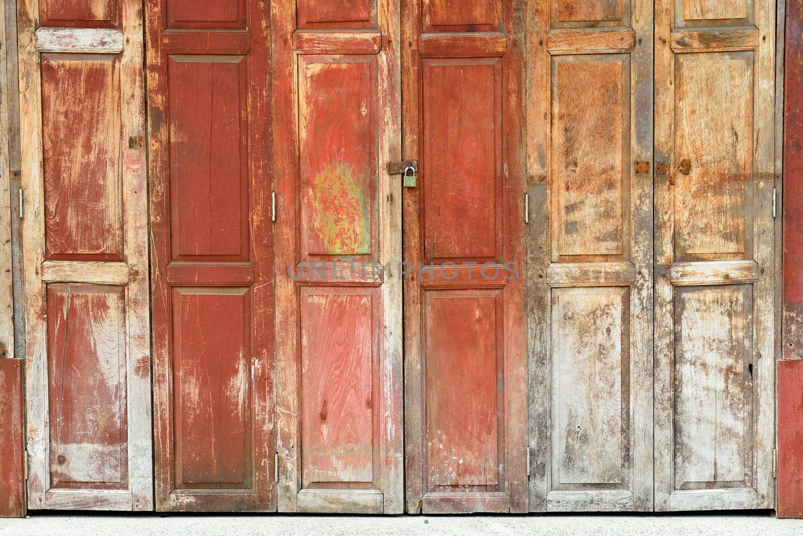 The Thai style vintage wooden door.