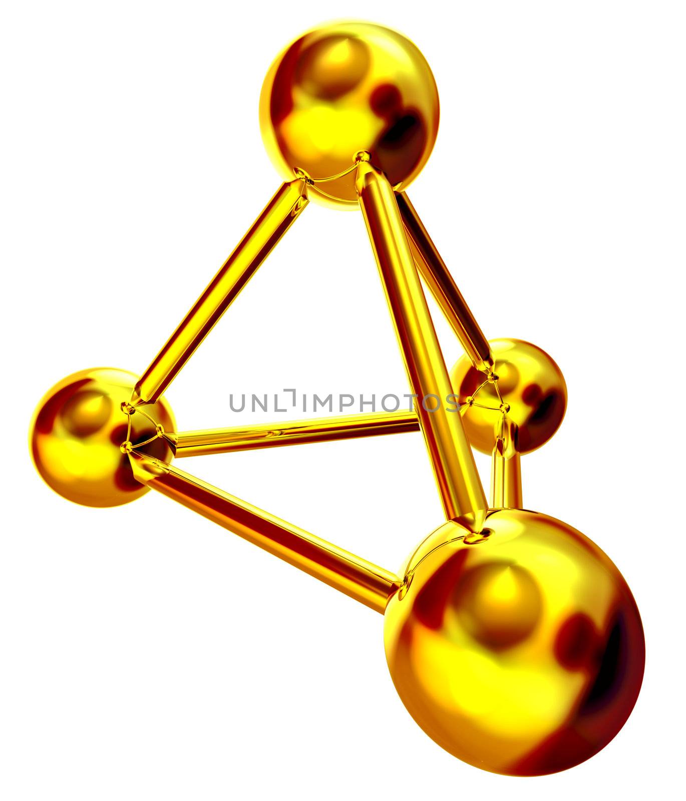 illustration with golden metallic molecule on white background