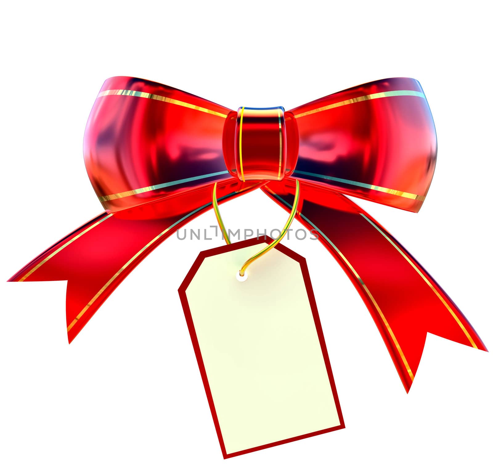 red Christmas bow with label on white background