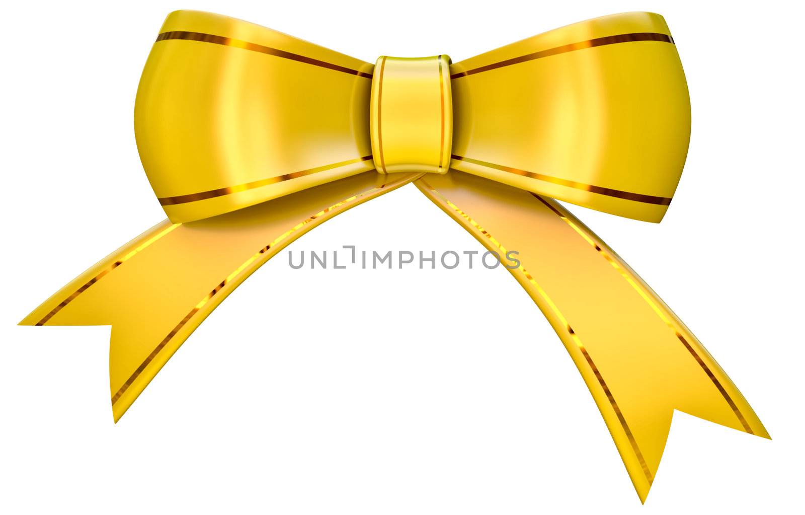 yellow christmas bow on a white background