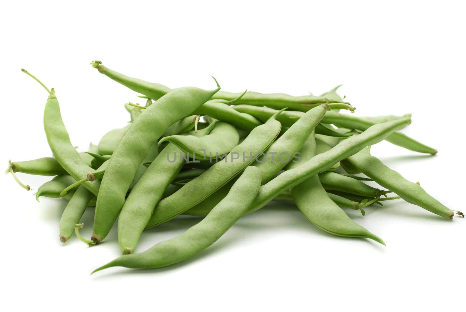 Bunch of fresh green beans isolated on white background