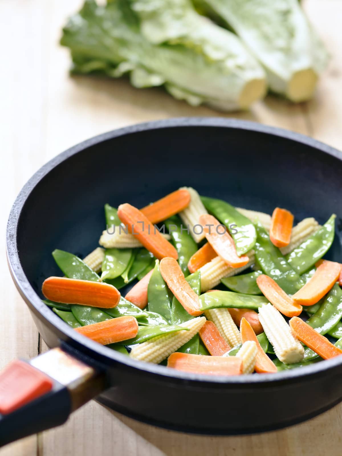 close up of a pan of stir fried vegetables