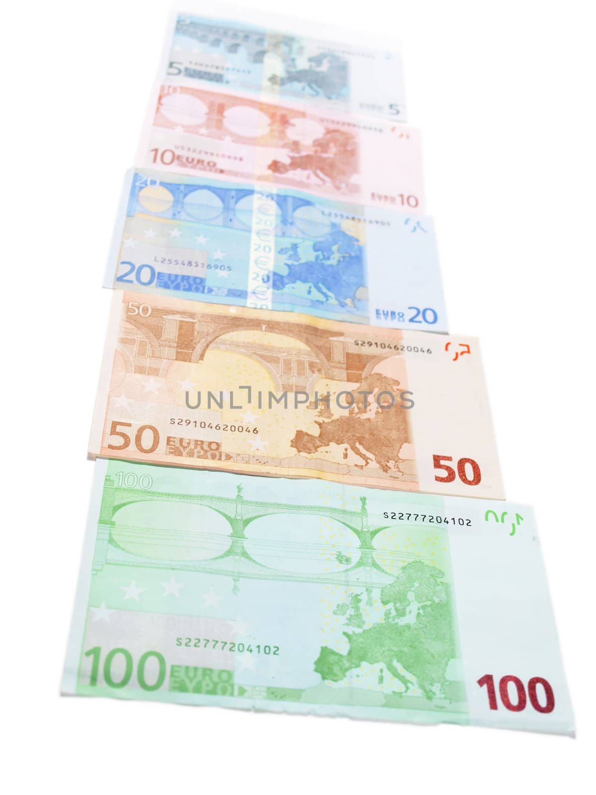 Euro currency bank notes, isolated towards white background by Arvebettum
