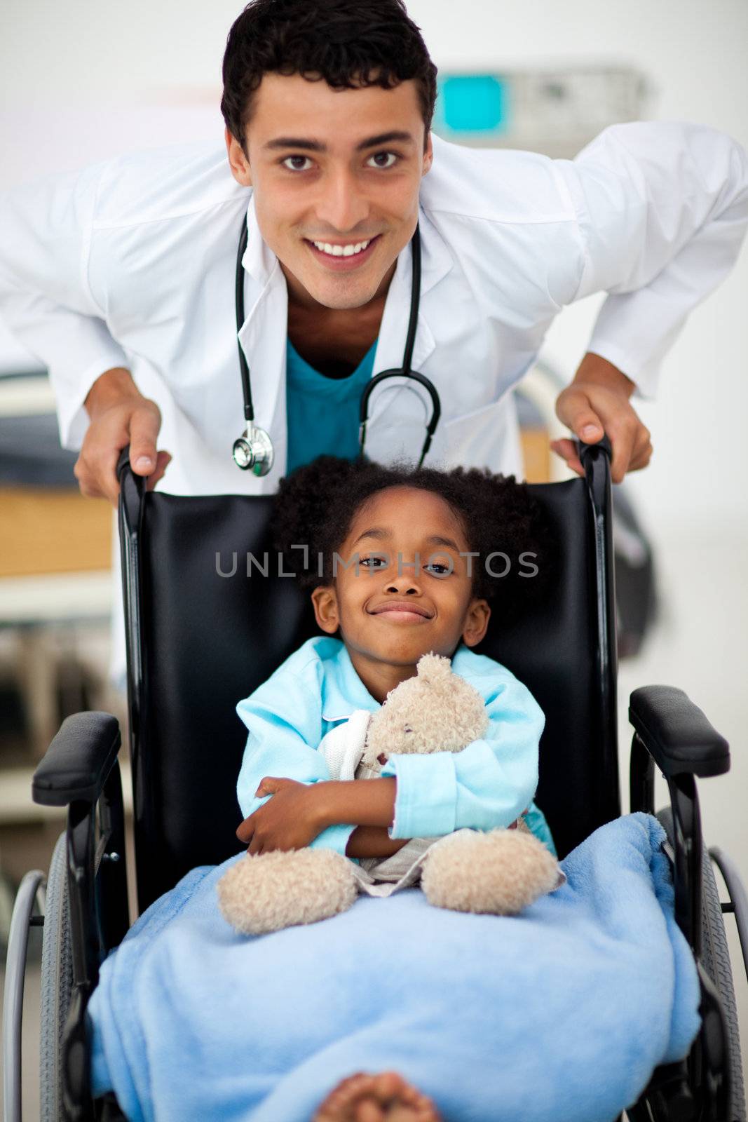 Young Doctor helping a sick child 