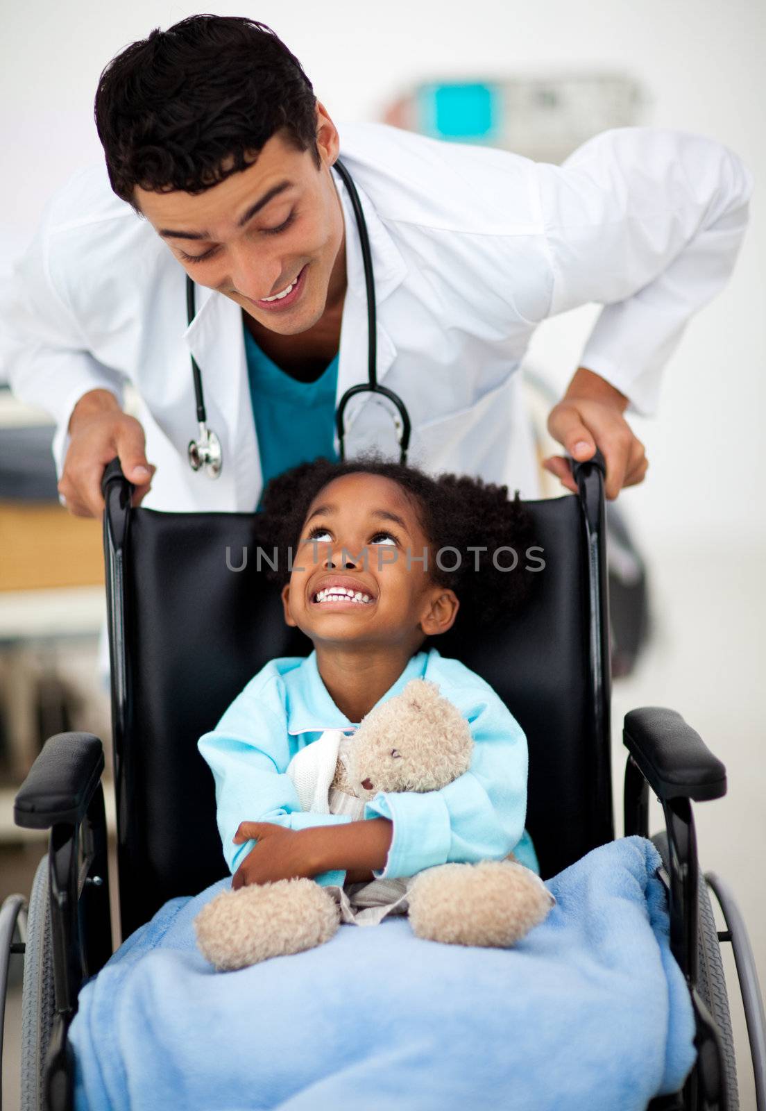 Young Doctor helping a sick child 