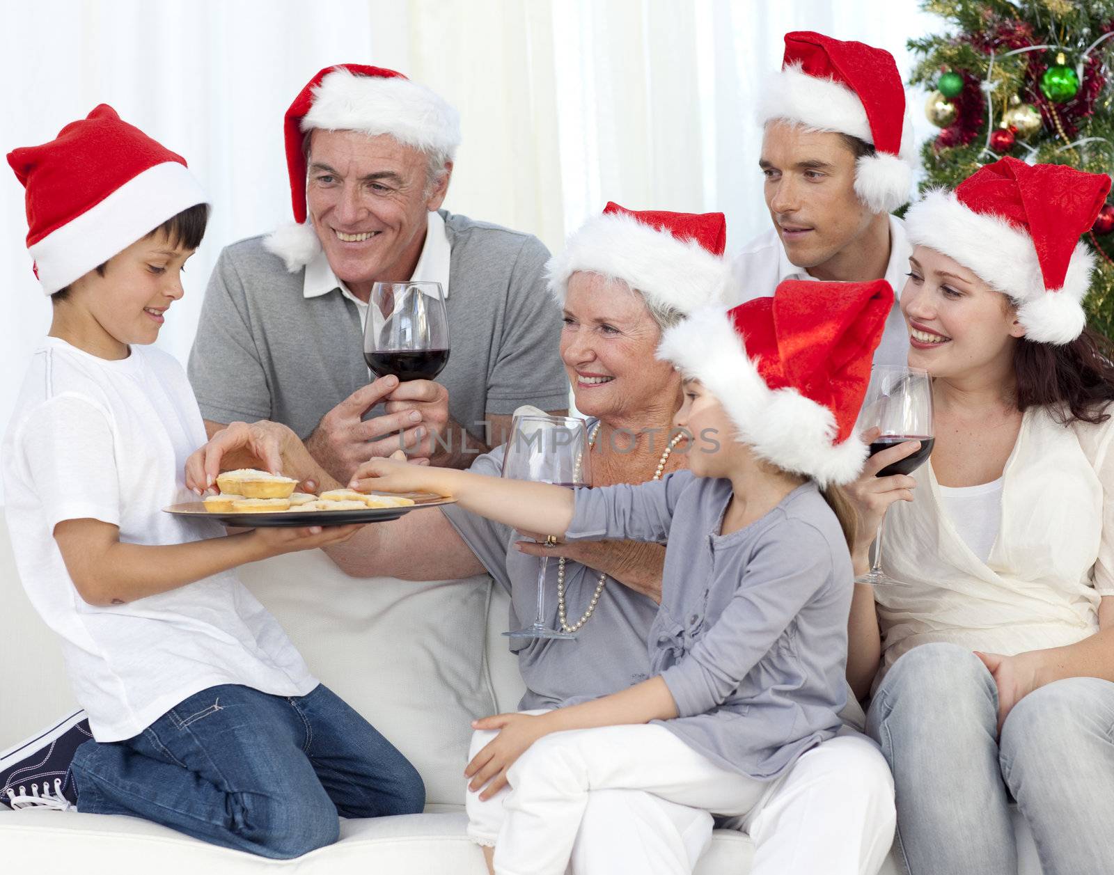 Smiling family at Christmas time