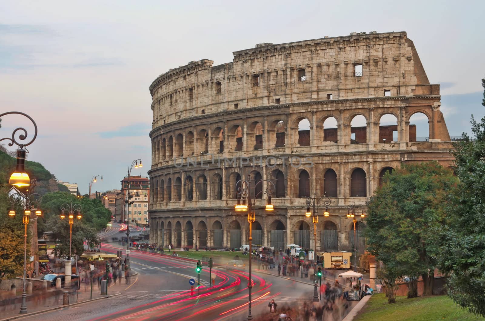 Evening view of Colosseum in Rome
