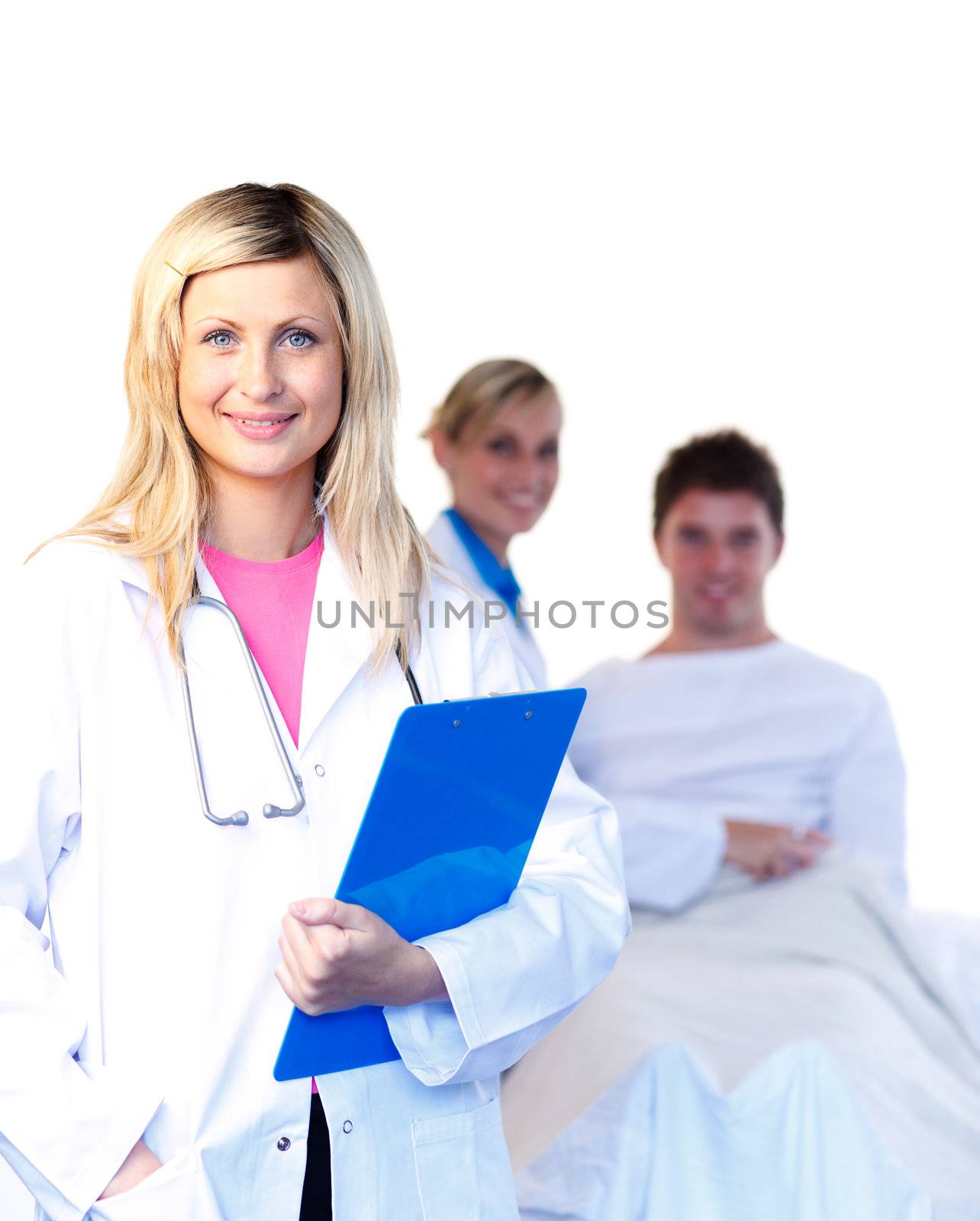 Portrait of a beautiful doctor with a colleague and a patient by Wavebreakmedia