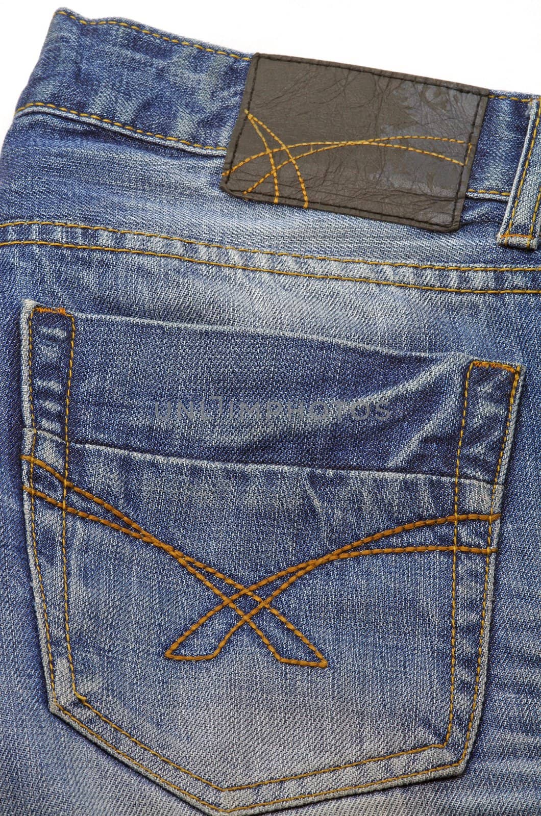 Blue jeans pocket, close up image
