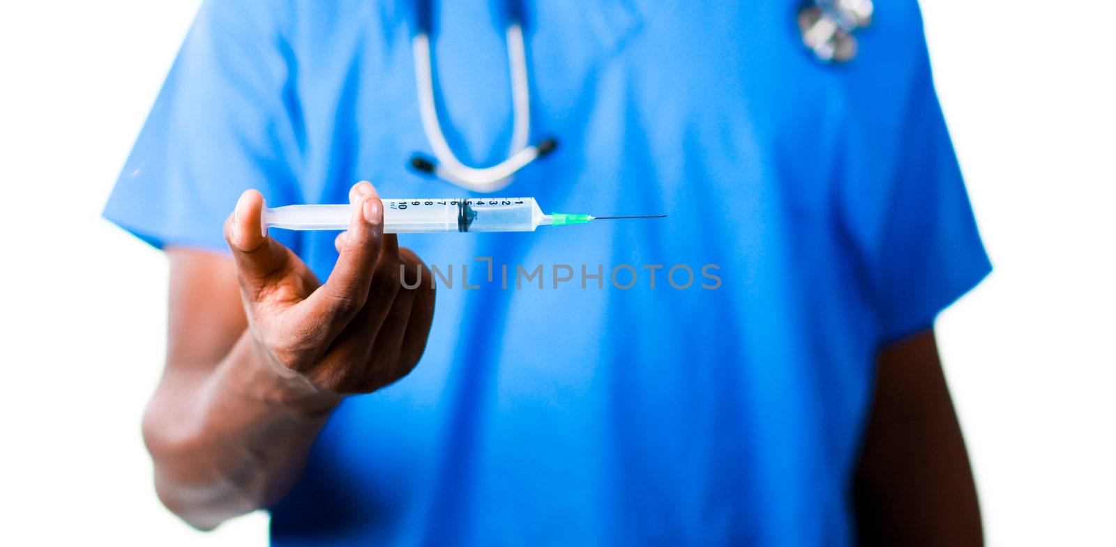 Yojng male Doctor holding a syringe