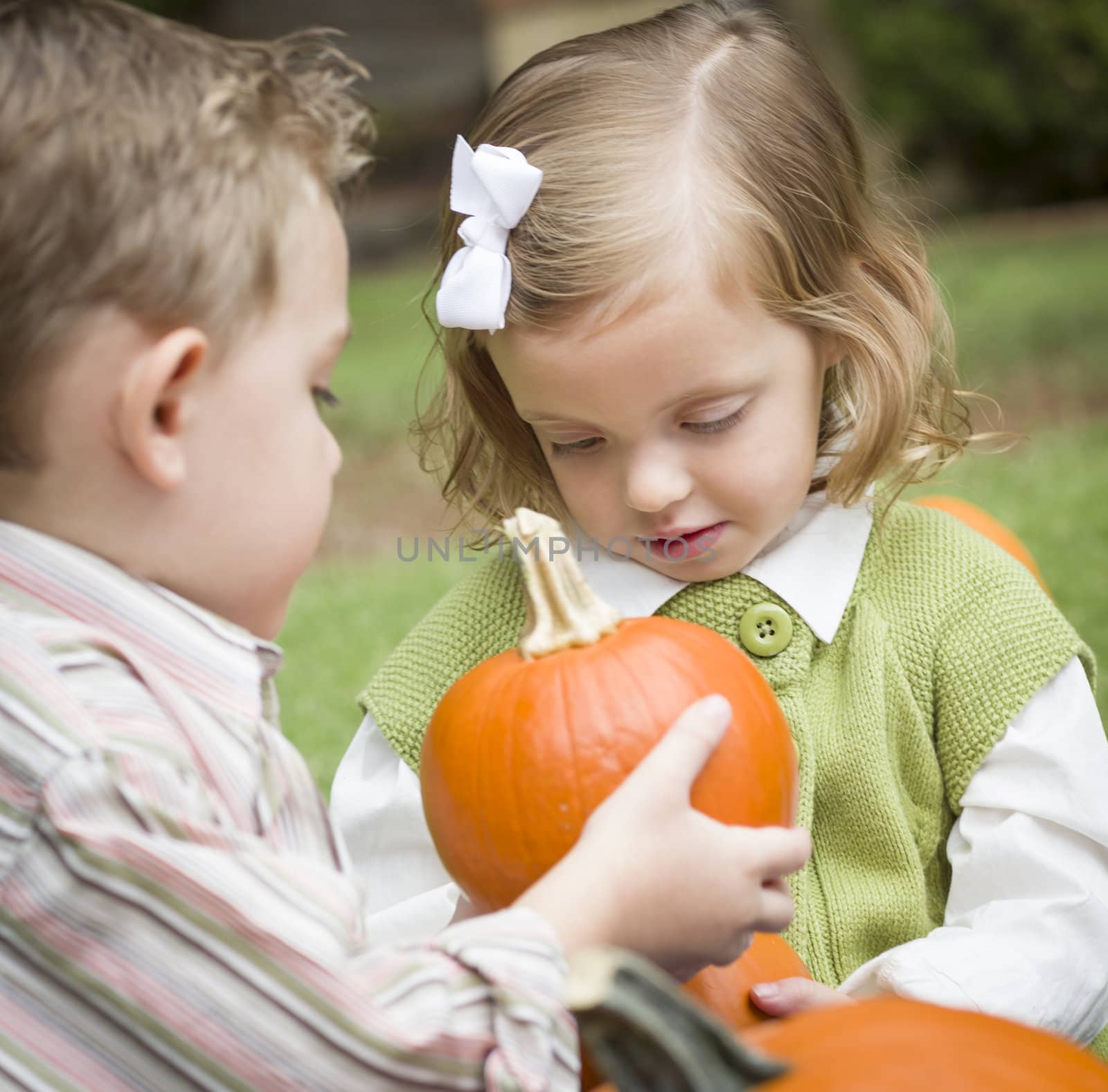 Cute Young Brother and Sister At the Pumpkin Patch by Feverpitched