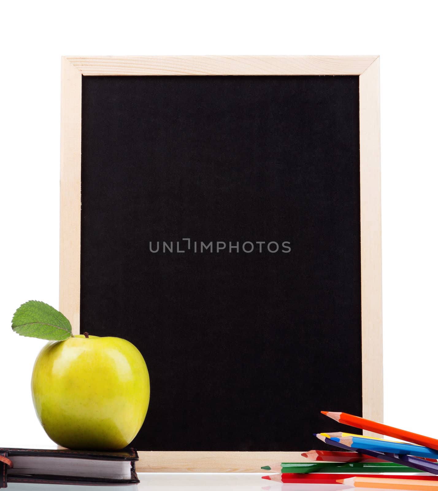 Small wooden blank blackboard isolated on white background