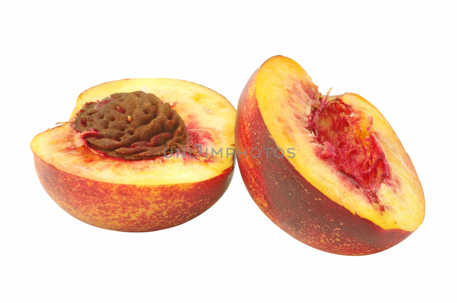 Cutted nectarine fruit isolated on a white background