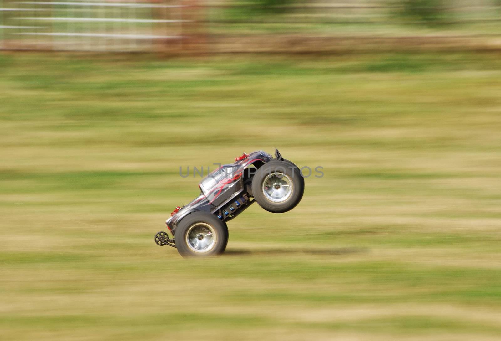 Speeding RC car on the grass