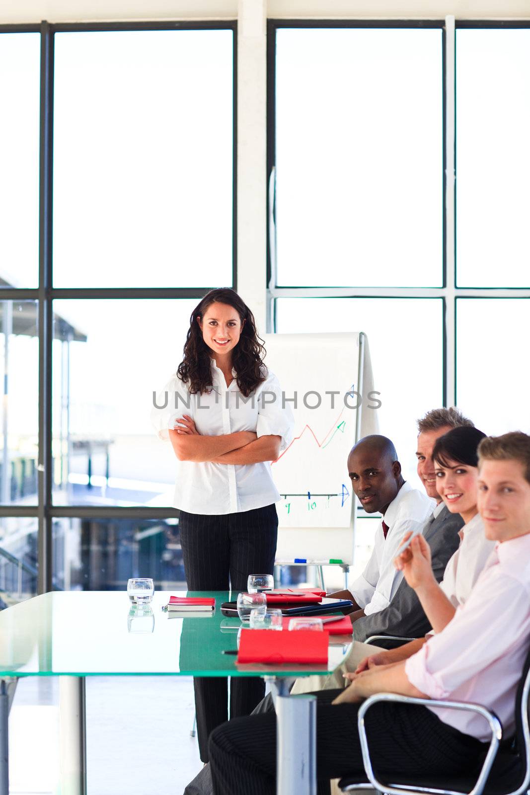 Brunette businesswoman giving a presentation