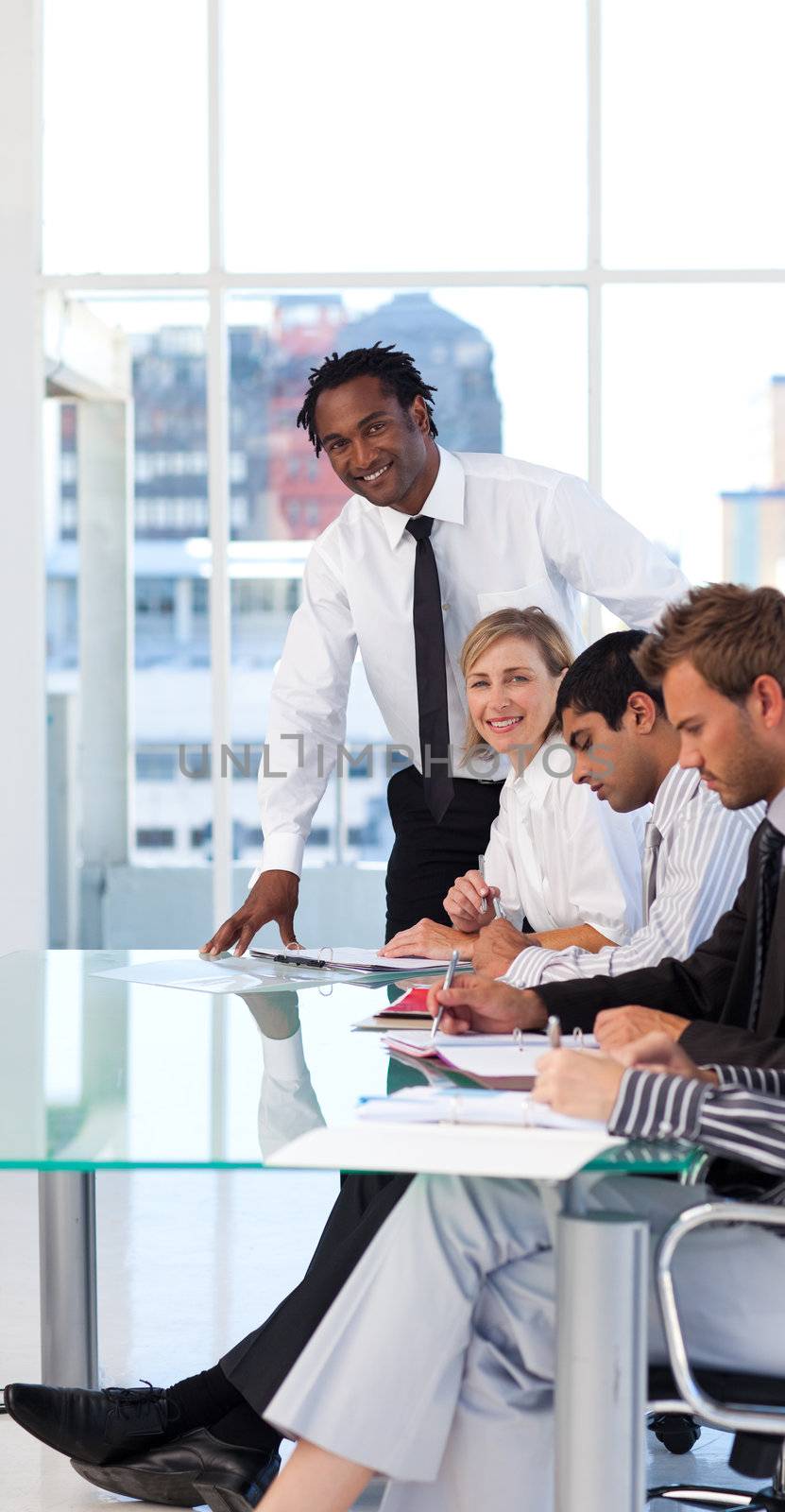Business people working in office with their manager