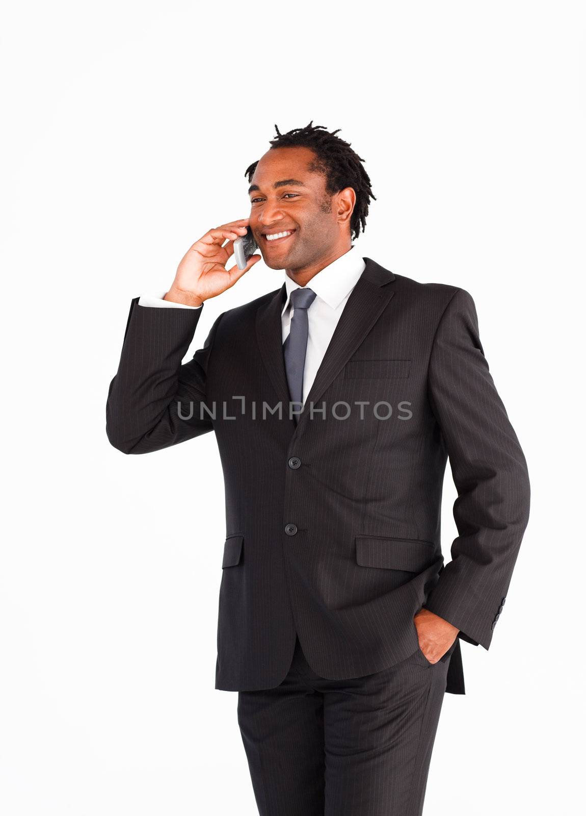 Afro-american businessman communicating on the phone 