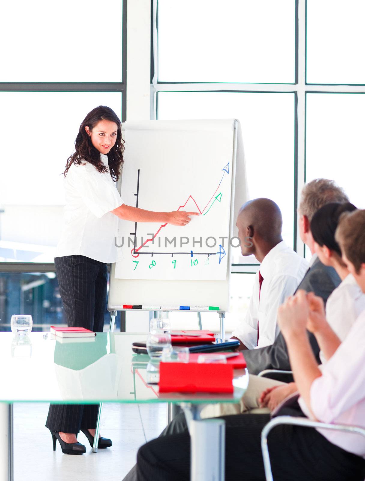 Businesswoman explaining a graph to her team by Wavebreakmedia