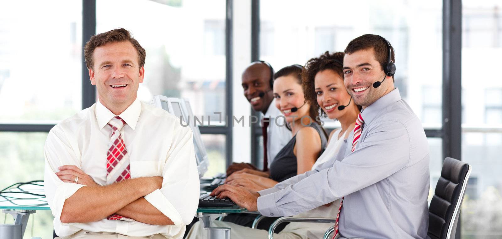 International business team working in a call center