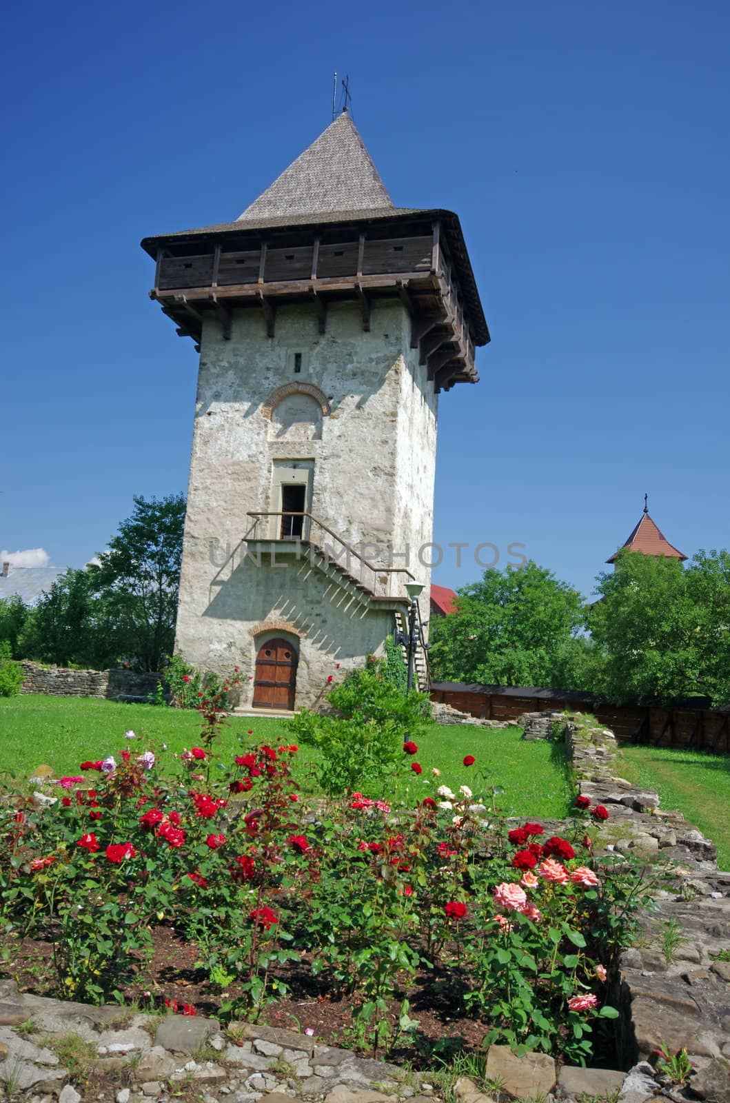 Ancient monastery tower at Humor in Moldavia, Unesco Heritage