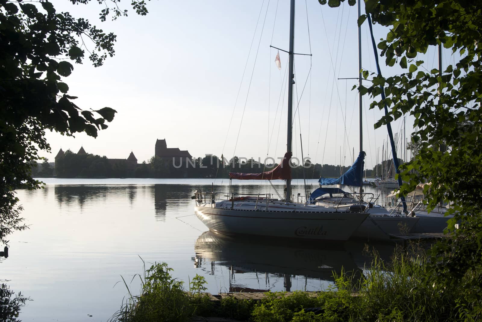 Trakai lake and yacht. Lithuania