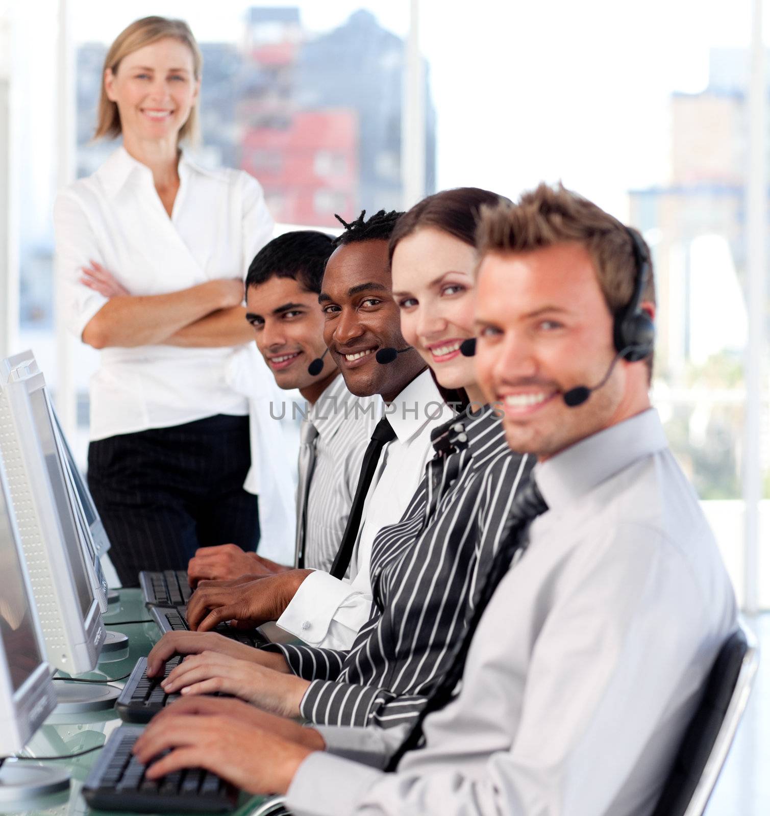 Business team in a call center